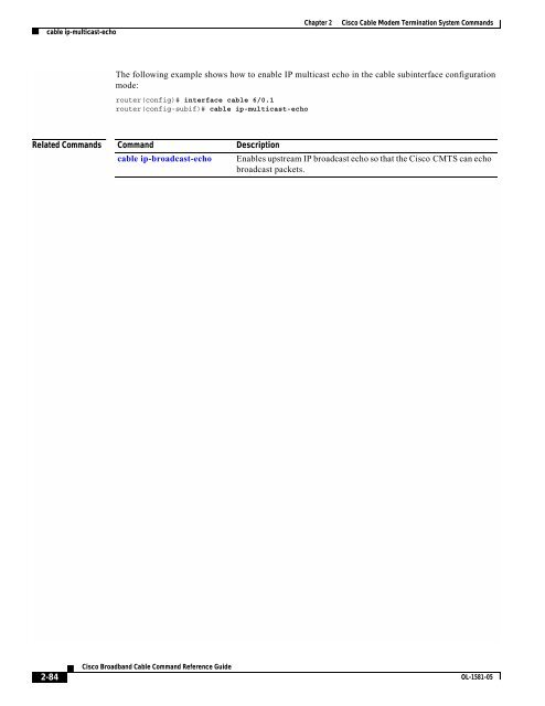 Cisco Broadband Cable Command Reference Guide