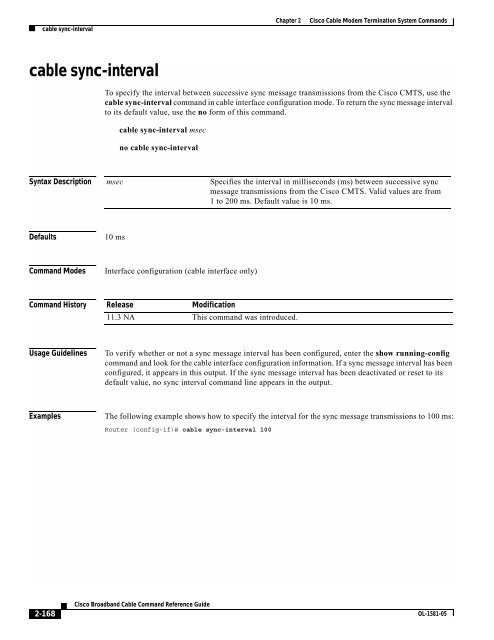 Cisco Broadband Cable Command Reference Guide