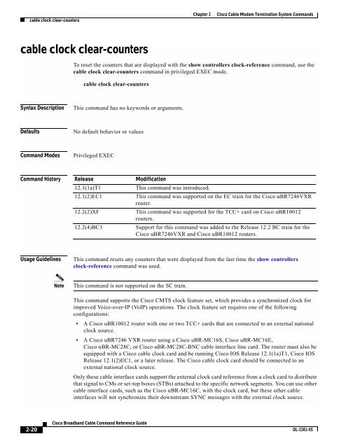 Cisco Broadband Cable Command Reference Guide