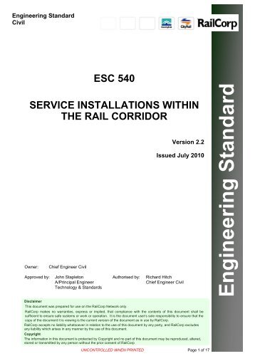 ESC 540 - Service Installations within the Rail Corridor - RailCorp ...