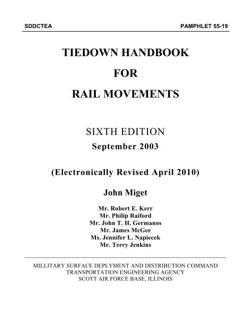 Tiedown Handbook For Rail Movements - SDDCTEA - U.S. Army