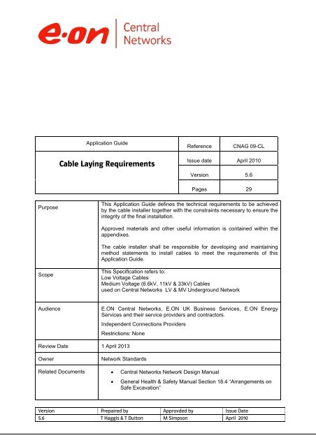 Cable Laying Requirements - E.ON UK