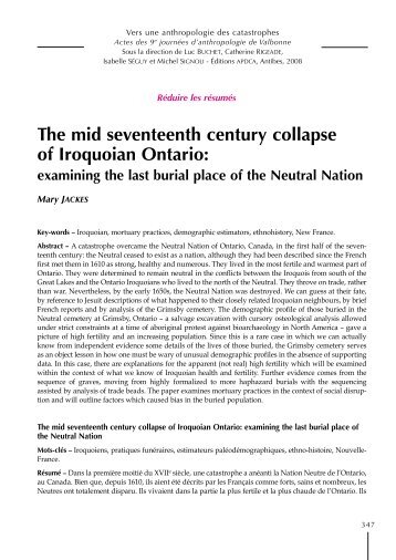 The mid seventeenth century collapse of Iroquoian Ontario: