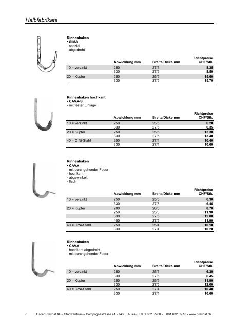 Spenglerei-Produkte 2012 / 13 - Oscar Prevost AG