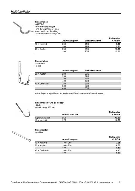 Spenglerei-Produkte 2012 / 13 - Oscar Prevost AG