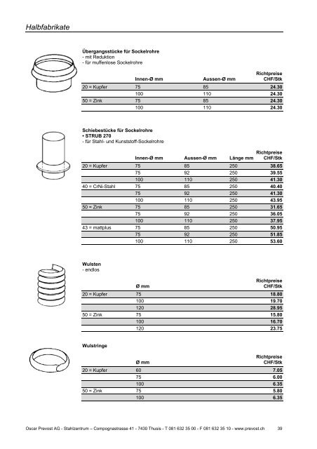 Spenglerei-Produkte 2012 / 13 - Oscar Prevost AG