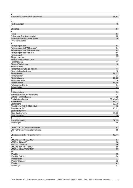 Spenglerei-Produkte 2012 / 13 - Oscar Prevost AG