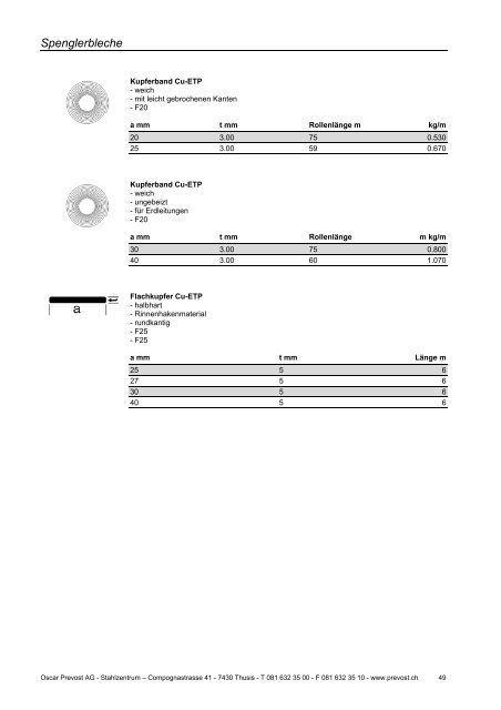 Spenglerei-Produkte 2012 / 13 - Oscar Prevost AG