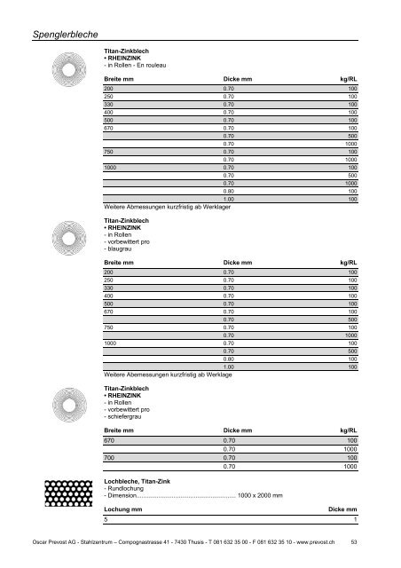 Spenglerei-Produkte 2012 / 13 - Oscar Prevost AG