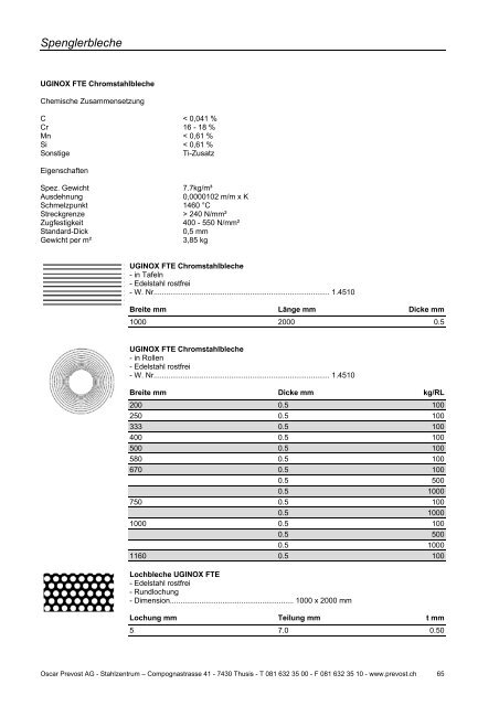 Spenglerei-Produkte 2012 / 13 - Oscar Prevost AG