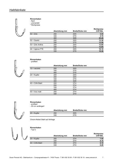 Spenglerei-Produkte 2012 / 13 - Oscar Prevost AG