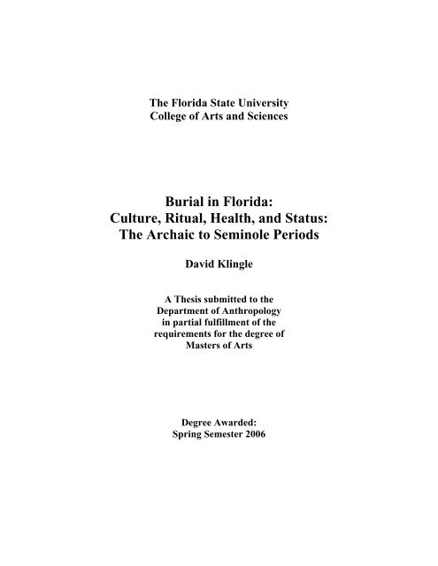 Burial in Florida: Culture, Ritual, Health, and Status - Florida State ...