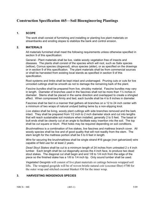 Construction Specification 465—Soil Bioengineering Plantings