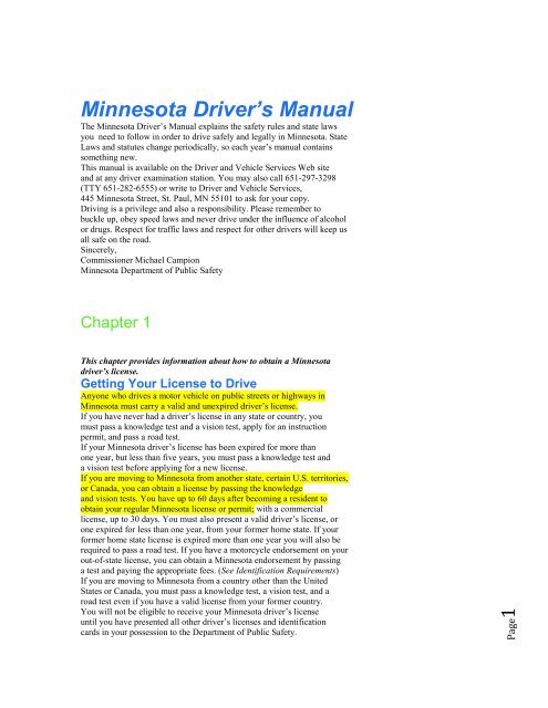 Minnesota Driver's Manual - 1st Class Driving School