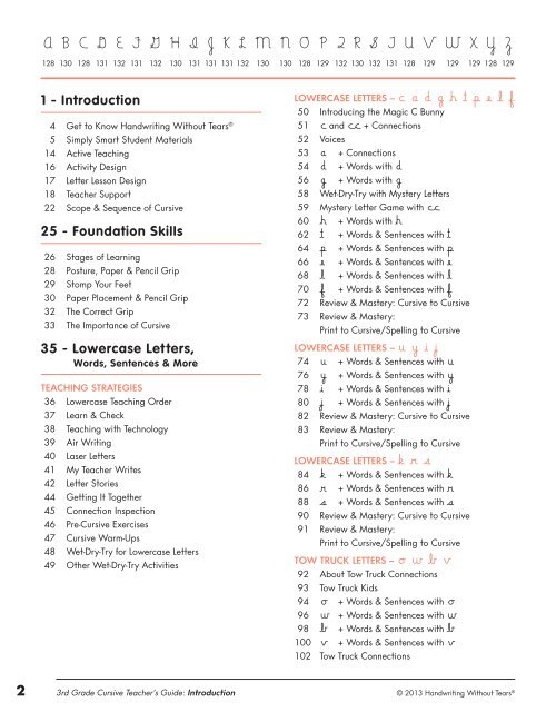 Handwriting Without Tears Lowercase Formation Chart