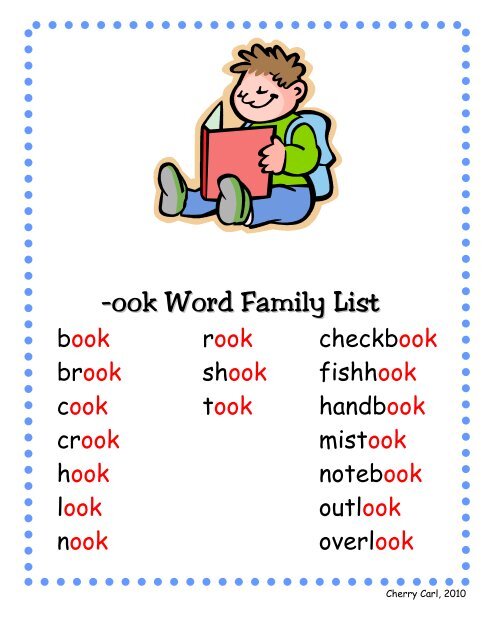 -ook Word Family List - Little Book Lane