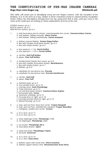 the identification of pre-war ihagee cameras - Ihagee & Exakta ...