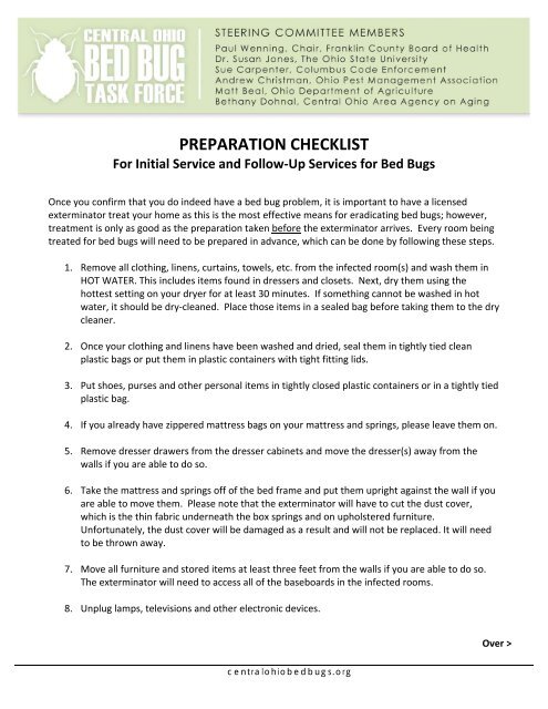 PREPARATION CHECKLIST - Central Ohio Bed Bug