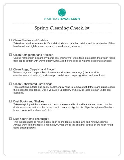 Spring-Cleaning Checklist - Martha Stewart