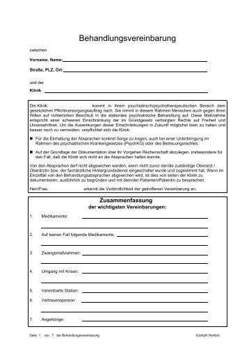 Behandlungsvereinbarung (pdf) - Psychiatrie Verlag