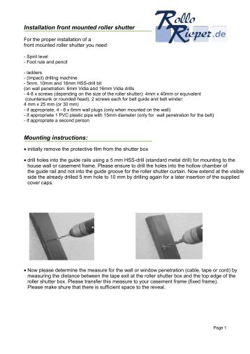 Installation front mounted roller shutter Mounting ... - Rollo Rieper