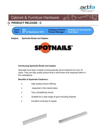 Spotnails Brads & Staples - Artia