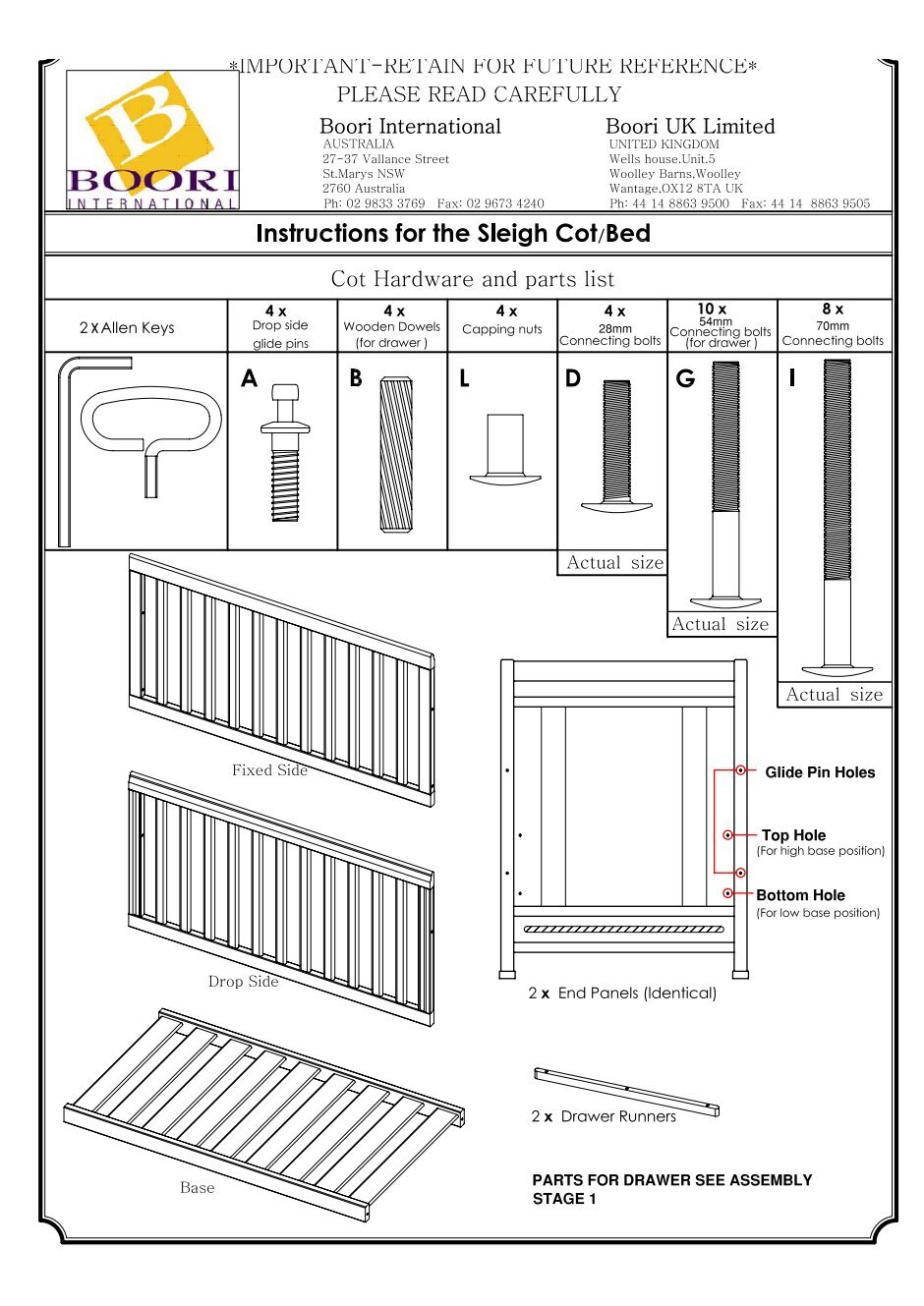 boori drop side glide pins