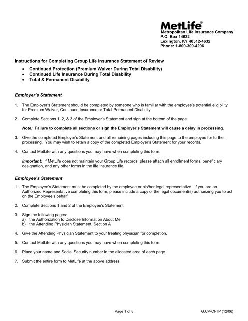 Instructions For Completing Group Life Insurance Statement Of