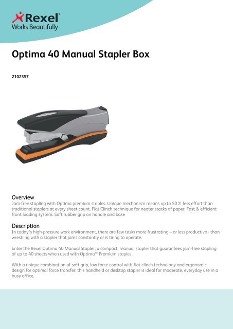 Swingline® Optima® 40 Desk Stapler, Reduced Effort, 40 Sheets, Silver