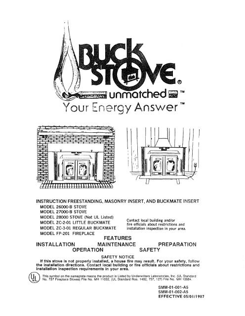 Models 26000, 27000 & 28000 - Buck Stove