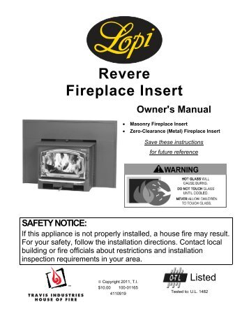 Revere Fireplace Insert Owner's Manual - Lopi