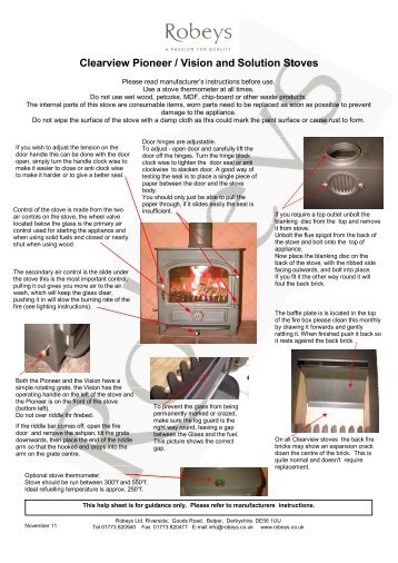 Clearview Pioneer / Vision and Solution Stoves - Robeys Ltd