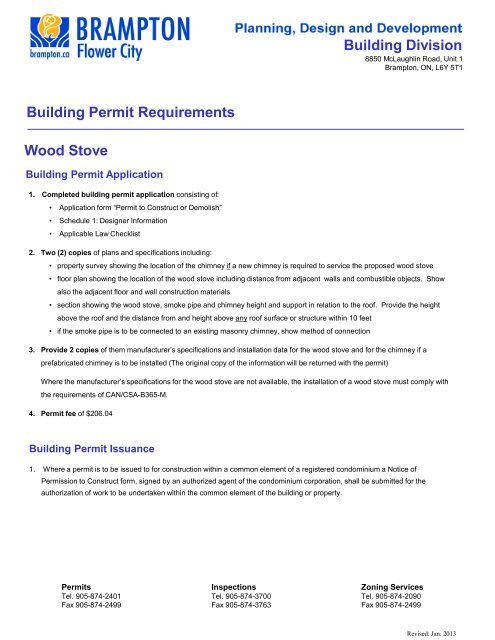 Building Permit Requirements Wood Stove - the City of Brampton