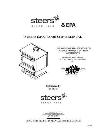 STEERS E.P.A. WOOD STOVE MANUAL - Steers - Flooring