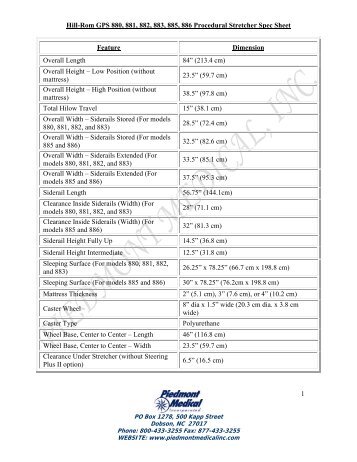 Hill-Rom GPS 880, 881, 882, 883, 885, 886 Procedural Stretcher ...