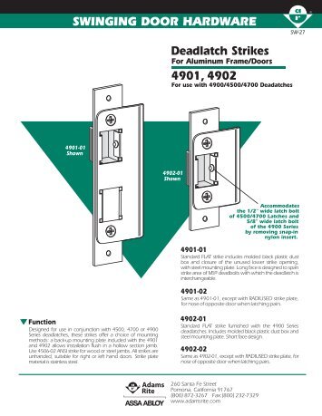 SWINGING DOOR HARDWARE Deadlatch Strikes 4901, 4902