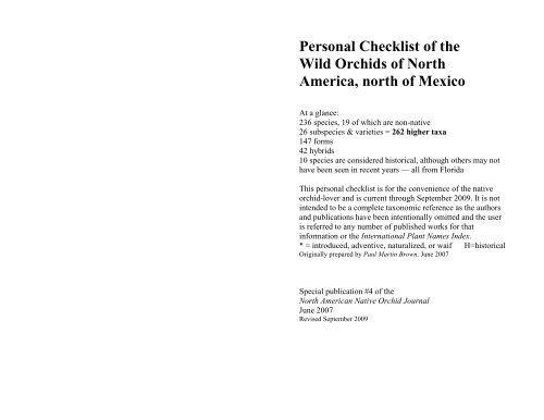 Personal Checklist of the Wild Orchids of North America, north of ...
