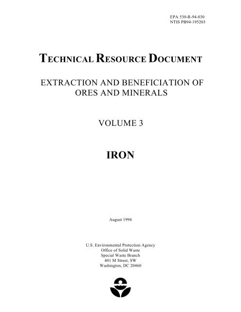 Technical Resource Document: Extraction and Beneficiation of Ores