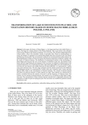 transformation of lake ecosystem into peat bog and - Geochronometria