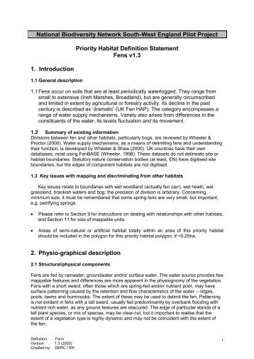 Habitat Definition Lowland Fen Priority Habitat - South East England ...