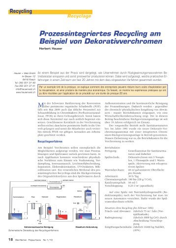 Prozessintegriertes Recycling am Beispiel von ... - Hauser + Walz