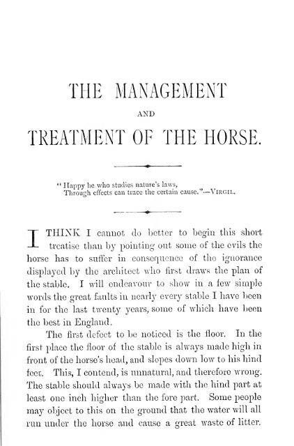 The management and treatment of the horse in the stable, field, and ...