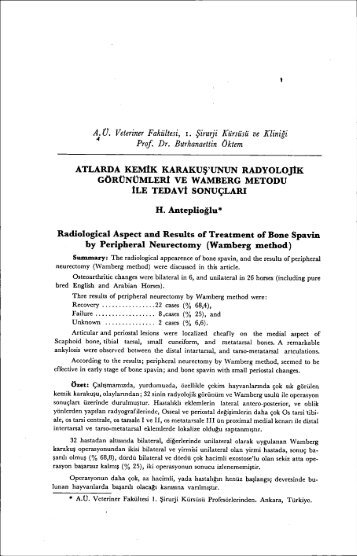 A. (J. Veteriner Fakültesi, i. Şirurji Kürsüsü ve Kliniği " Prof Dr ...