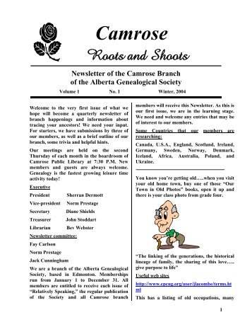 Camrose Rose and Shoots, - Camrose - Alberta Genealogical Society