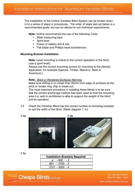 Installation Instructions for Aluminium Venetian Blinds - Cheapa Blinds