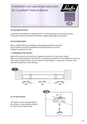 Installation and operating instruction for Luxaflex ... - Crosby Blinds