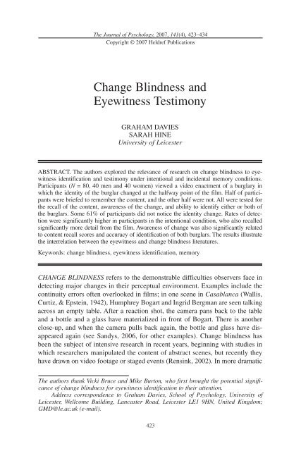 Change Blindness and Eyewitness Testimony