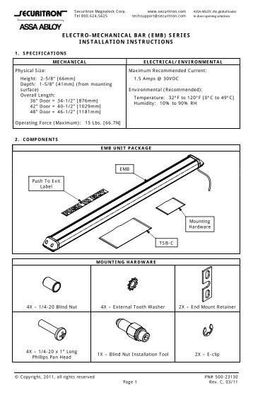 EMB Series Installation Instructions - Securitron Magnalock ...