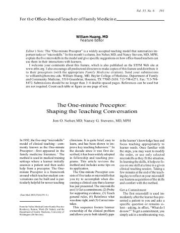 The One-minute Preceptor: Shaping the Teaching ... - STFM