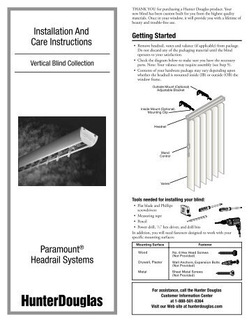 Installation And Care Instructions Paramount ... - Hunter Douglas